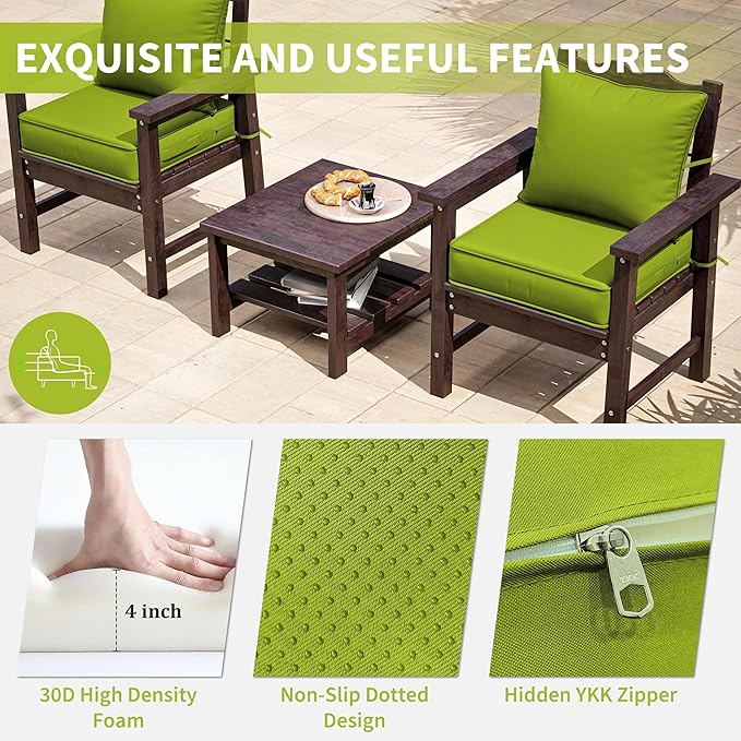 Premium Outdoor Seat Cushion Chair Cushions for Patio Furniture 19 L X 19 W X 4 H Waterproof & Fade Resistant Deep Seat and Backrest Cushion Set with Removable Covers for Chair, Sofa