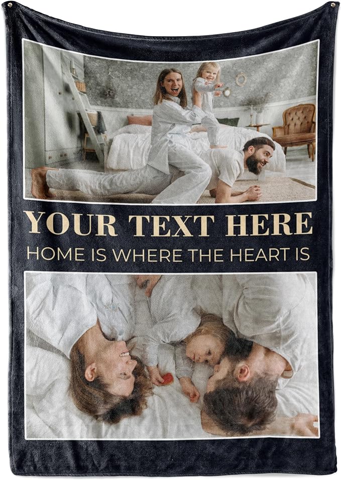Ships Next Day, Custom Blanket with Picture and Text - Printed in USA, Personalized Photo Blanket with Text (Fleece 96x120)