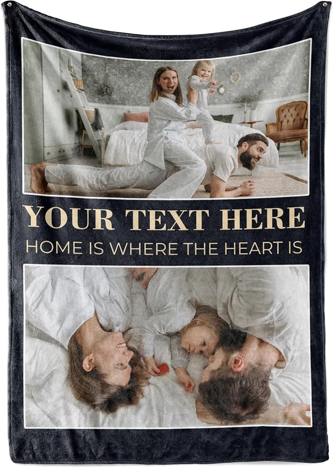 Ships Next Day, Custom Blanket with Picture and Text - Printed in USA, Personalized Photo Blanket with Text (Fleece 60x80)
