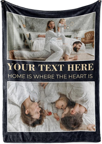 Ships Next Day, Custom Blanket with Picture and Text - Printed in USA, Personalized Photo Blanket with Text (Fleece 30x40)