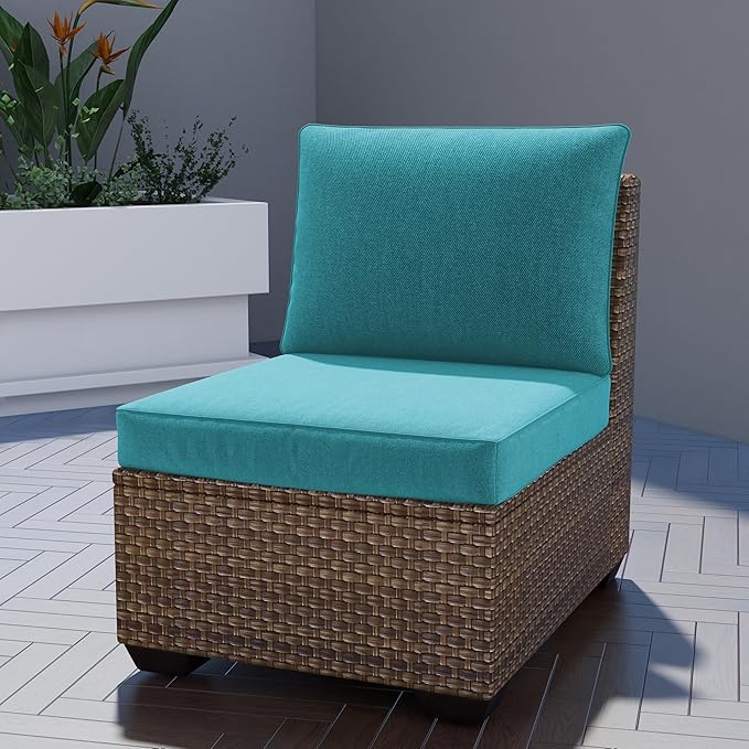 UIXE Outdoor Deep Seat Cushion Set with Slipcovers, Patio Furniture Cushions & Back Pillow, Water-Resistant Outdoor Cushion Slipcovers Backyard Sectional Sofa Cushions for Bistro Chair - Teal Blue