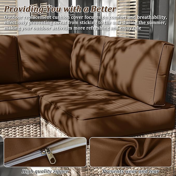 14 Pcs Outdoor Cushion Slipcovers Outdoor Patio Cushion Covers Replacement Waterproof with Zipper for Outdoor Furniture, Patio Sofa Couch 3 Sizes, Covers Only