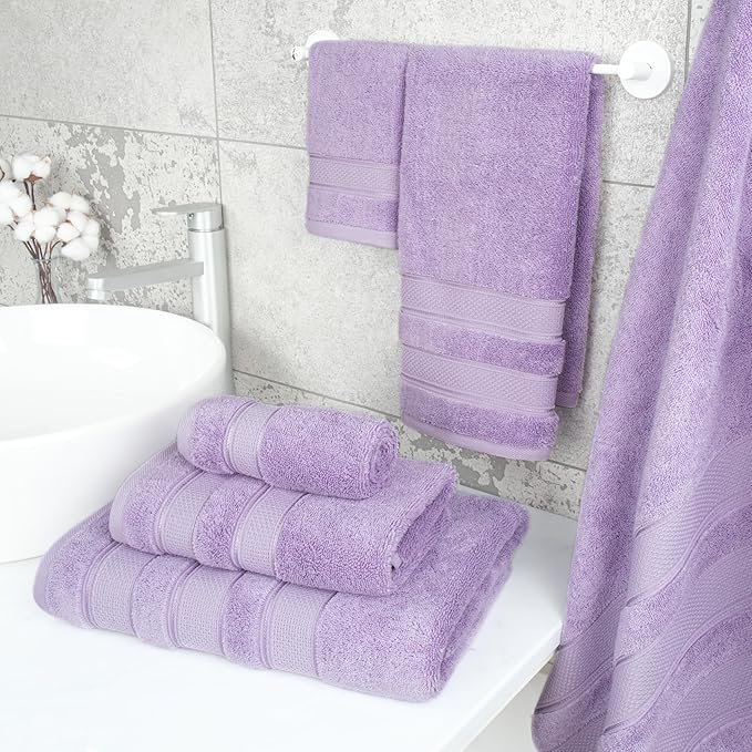 American Soft Linen Salem Turkish Bath Towel Set, 100% Cotton 600 GSM 6 Piece Towels for Bathroom, 2 Bath Towels 2 Hand Towels 2 Washcloths, Lilac