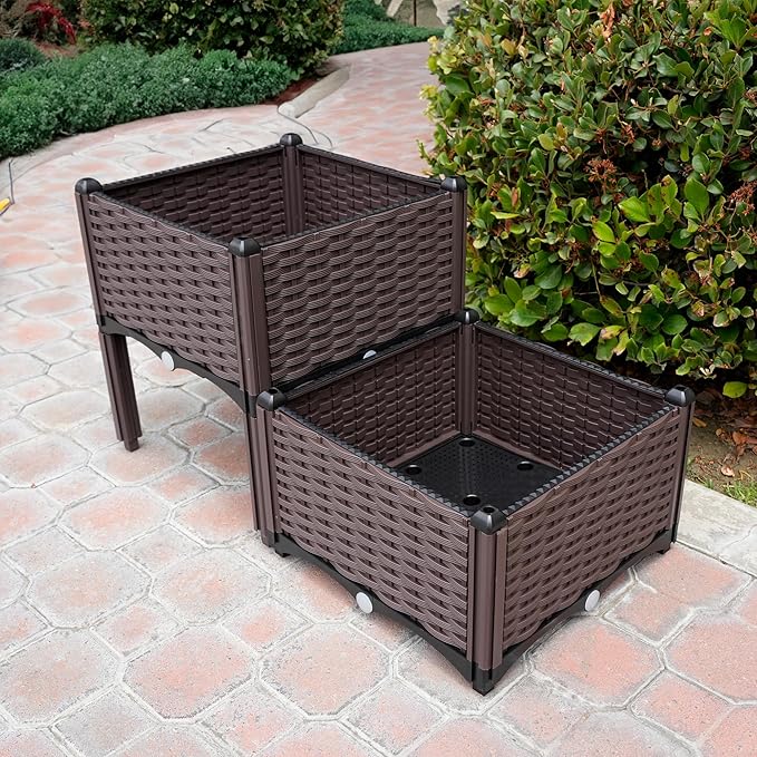Holy Fire Elevated Raised Garden Bed - Ideal for Patio, Balcony, Yard - Grow Veggies, Flowers, and Plants - Outdoor Gardening Solution - Durable Container for Garden Supplies (2 Set - B)