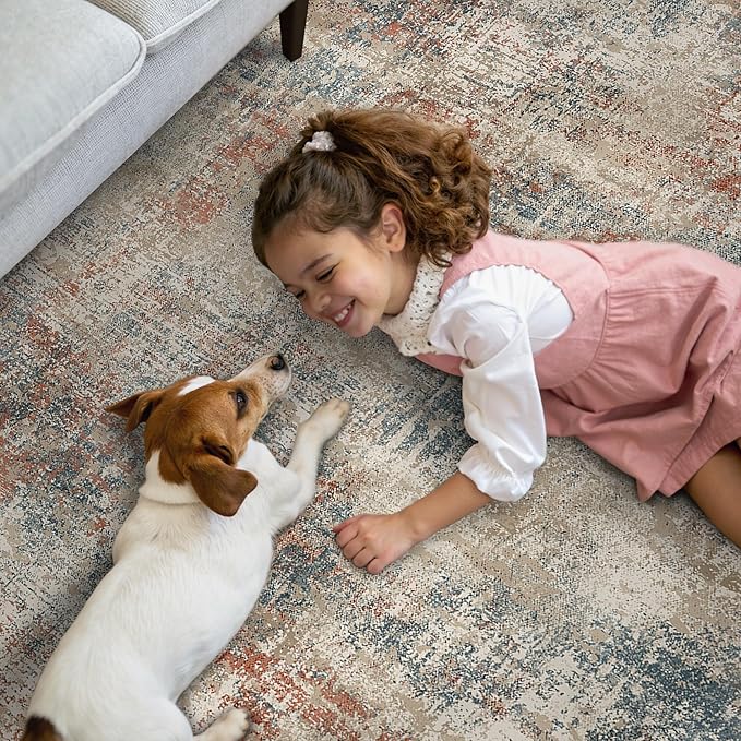 GENIMO Washable Area Rugs for Living Room Bedroom, 8x10 Modern Abstract Non Slip Rug, Low Pile Soft Contemporary Indoor Floor Carpet Cover for Dining Room Kitchen, Multi