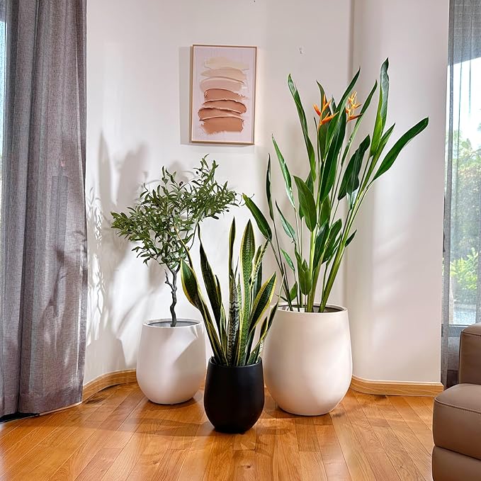 21" H x 19" D Corso Fiberstone Round Tapered Planter with Drainage Hole, Smooth Finishes, for Indoor and Outdoor Use, Included 2 Extra Coco Mats (Taupe, 15" Pot Opening)