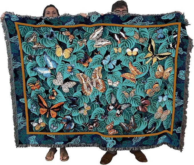 Pure Country Weavers Butterfly Dance Blanket by Elena Vladykina - Garden Floral Gift Tapestry Throw Woven from Cotton - Made in The USA (72x54)