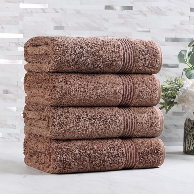 Superior Egyptian Cotton 4-Piece Bath Towel Set for Shower, Bath, Spa, Resort, Hotel, Soft Body Towels, Airbnb Essentials, Apartment, Dorm, Quick Dry, Absorbent, Bathroom Basics, Mocha