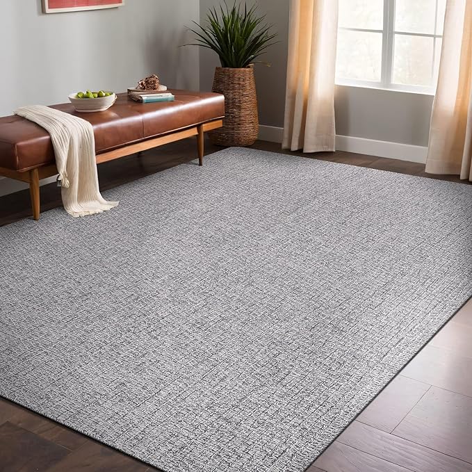 Easy Jute Rugs 4x6 Gray Color Living Room Indoor Outdoor Area Rug for Farmhouse Patio and Kitchen Rug High Traffic Washable Easy to Clean Solid Boho Woven Design Outside Carpet (4 x 6)