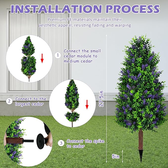 Sunnyglade 2 Packs 27.5" Artificial Lavender Tree, Fake Lavender Shrub Bushes Trees with Spike Faux Topiary Plants Tree for Indoor, Garden, Yard, Porch, Patio Decor