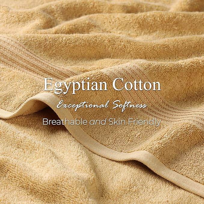 Superior Egyptian Cotton 8-Piece Towel Set, Assorted Towels for Home Bathroom, Guest Bath Decor Essentials, Includes 2 Bath, 4 Hand, 2 Face Towels/Washcloths, Quick Dry, Absorbent, Gold