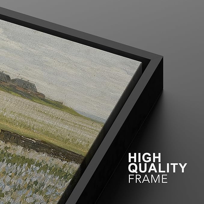 MUDECOR Framed Canvas Print Wall Art Fields of White Flowers Serene Nature for Home Decor Nature Wilderness Illustrations Realism Decorative Scenic for Living Room, Bedroom, Office - 16"x24"x2 Black