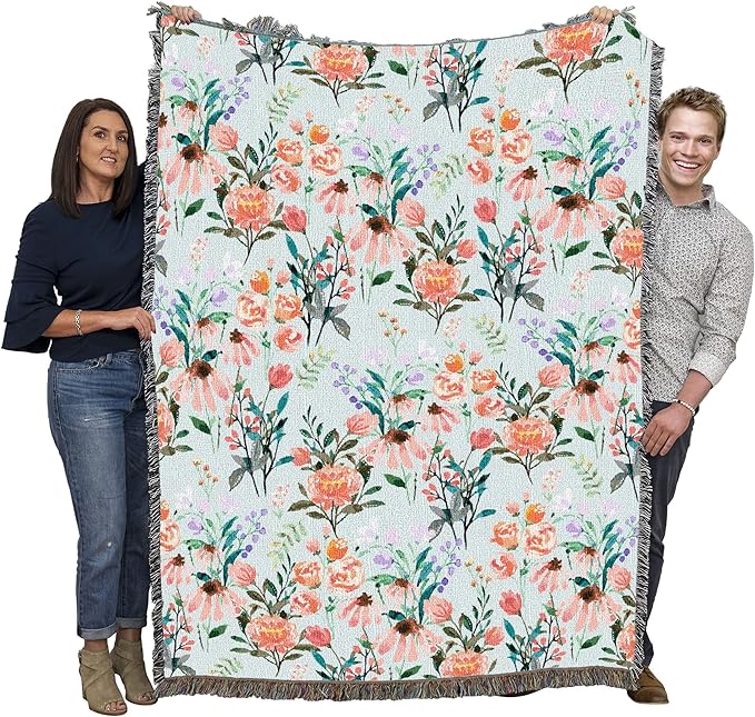 Pure Country Weavers Floral Pink Bloom Blanket - Gift Tapestry Throw Woven from Cotton - Made in The USA (72x54)
