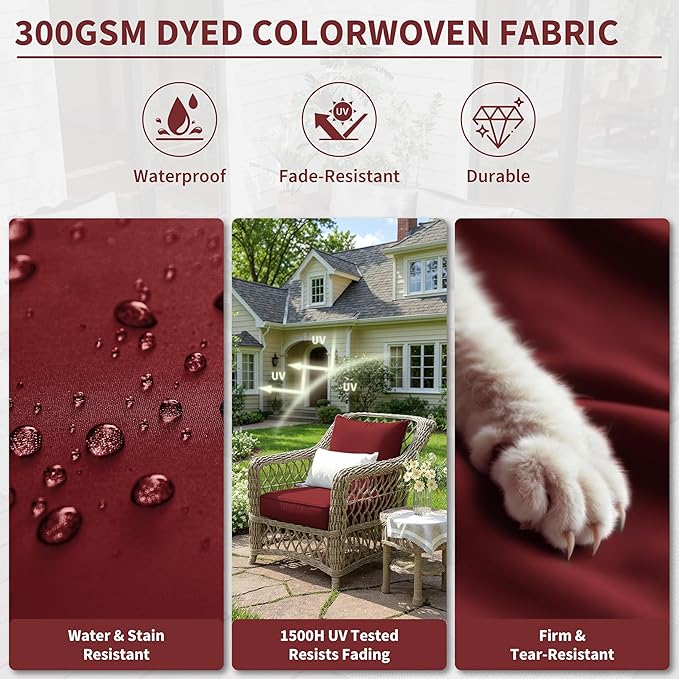 Premium Outdoor Seat Cushion Chair Cushions for Patio Furniture 24 L X 24 W X 5 H Waterproof & Fade Resistant Deep Seat and Backrest Cushion Set with Removable Covers for Chair, Sofa