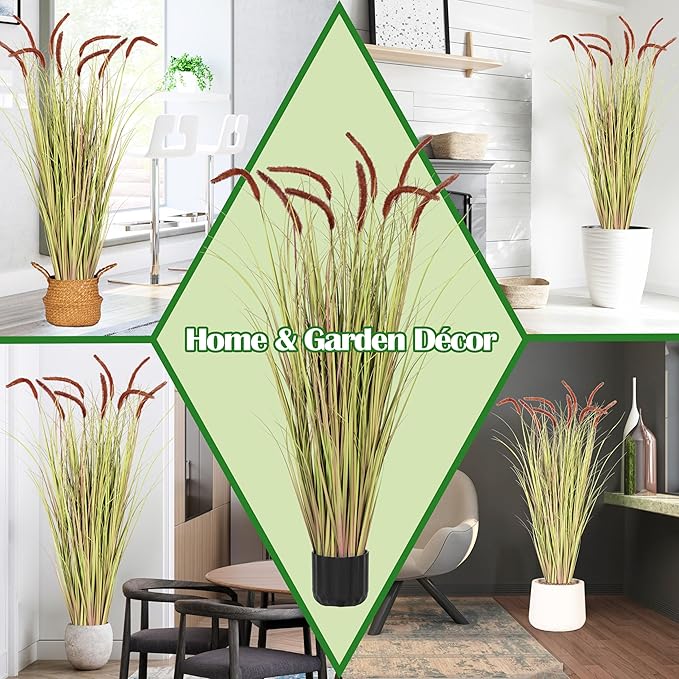 Sunnyglade 4 FT 2-Pack Artificial Horsetail Reed Grass, Fake Topiary Plant Tree in Pot, Cement Filled Pot Faux Flower Plants, Housewarming Gift Potted Bushes for Home Indoor Outdoor Office Decor
