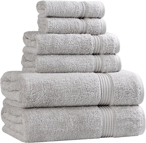 Superior Egyptian Cotton Towel Set, 6-Piece, Bathroom Essentials, Long Staple Combed Cotton, Absorbent, Fast Drying, Silver