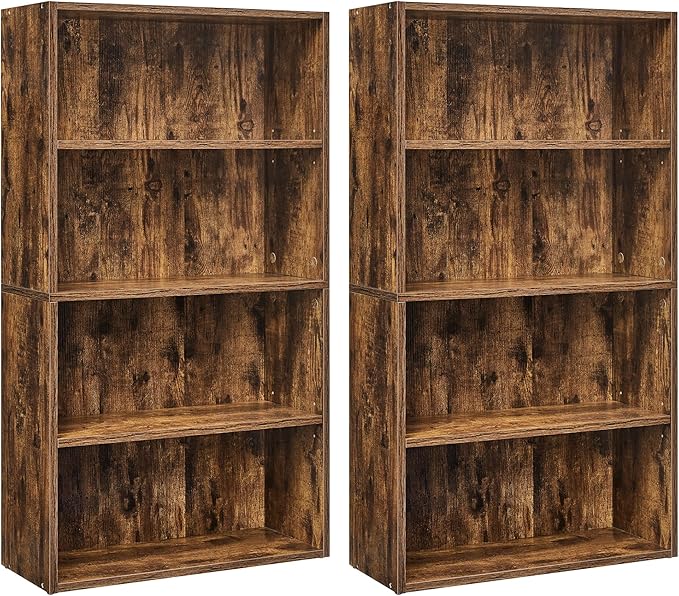 VASAGLE Set of 2 Bookshelves, 23.6 Inches Wide, 4-Tier Open Bookcases with Adjustable Storage Shelves, Floor Standing Units, Rustic Brown ULBC164X01-2