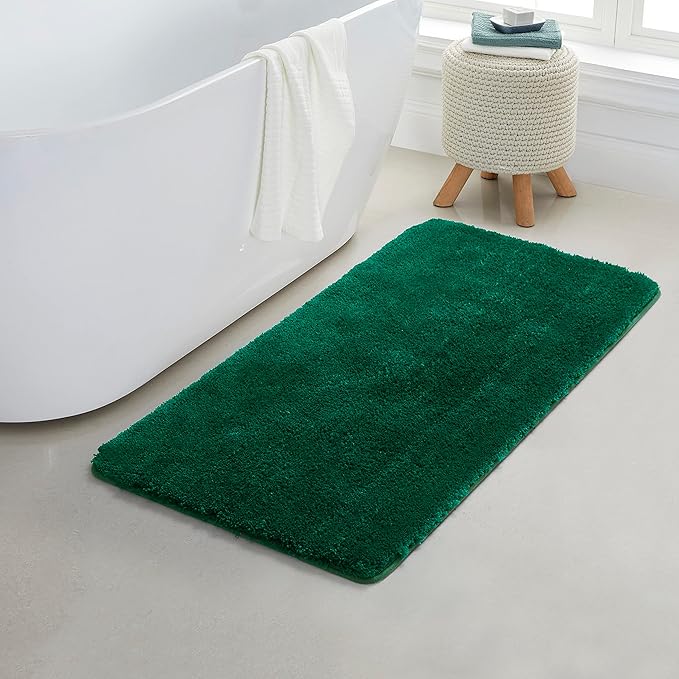 YHF Bathroom Rugs 24" X 47", Extra Thick & Soft Microfiber Shaggy, Machine Washable Bath Mats, Absorbent Bath Rugs, Non-Slip Rubber Backing Bath Mat for Bathroom Floor, Tub and Shower, Hunter Green