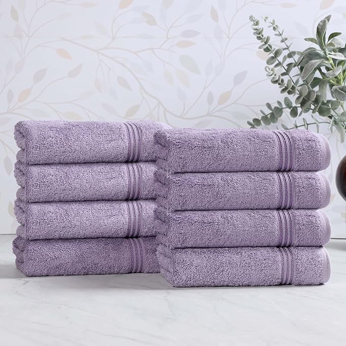 Superior Egyptian Cotton 8-Piece Hand Towel Set, Towel Basics For Quick Dry, Absorbent Small Towels, Facial, Spa, Kitchen, Bathroom Essentials, Apartment, Guest Bath, Soft, Washcloth, Royal Purple