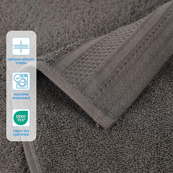 Superior Honeycomb Cotton Medium Weight Towels, for Guest Bath, Master Bathroom, Shower, Quick Dry, Adults, Home Essentials, Textured Waffle Border, Assorted Towel Set, 8 Piece Towel Set, Gunmetal