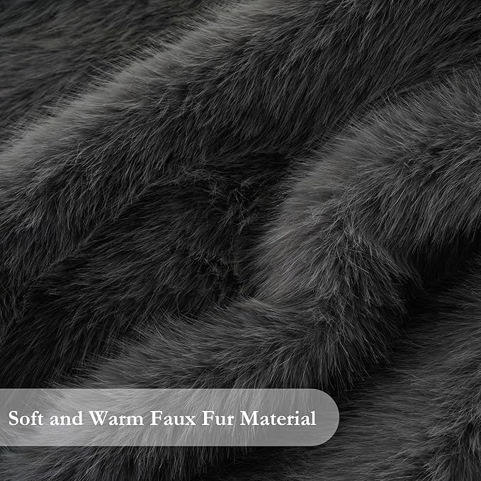 BATTILO HOME Luxury Fluffy Grey Faux Fur Throw Blanket, Cozy Warm Fur Blanket for Couch, Sofa, Chair, Bed, Plush Fuzzy Fur Throws with Long Pile, 60"x80"