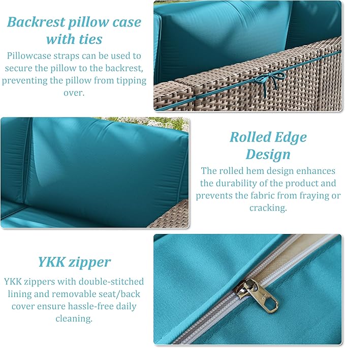 14 Pcs Outdoor Cushion Slipcovers Patio Cushion Covers Replacement Waterproof with Zipper for Outdoor Furniture, Patio Sofa Couch 3 Sizes, Covers Only