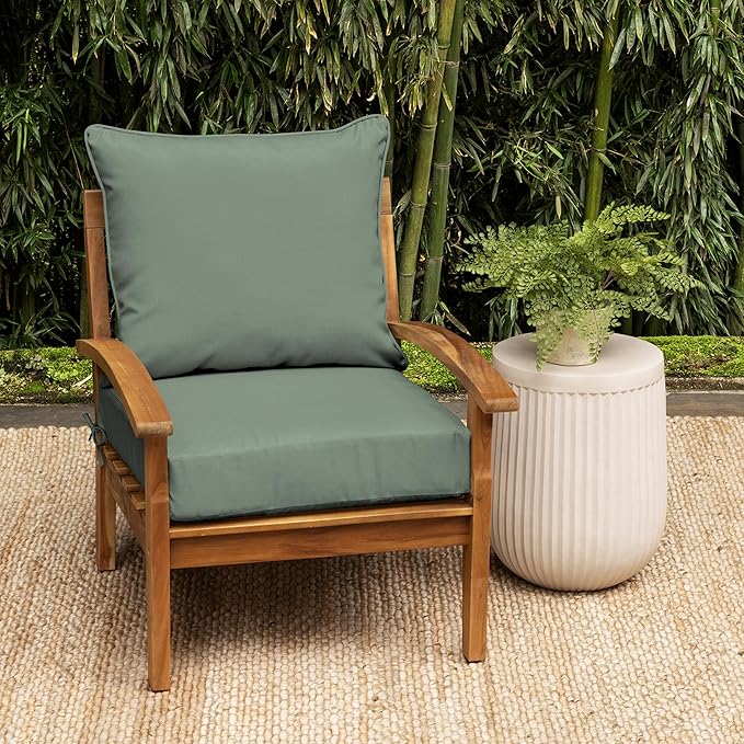 Arden earthFIBER Outdoor Deep Seat Cushion Set, 24 x 24, Rain-Proof, Fade Resistant, Deep Seat Bottom and Back Cushion for Chair, Sofa Sage Green Texture