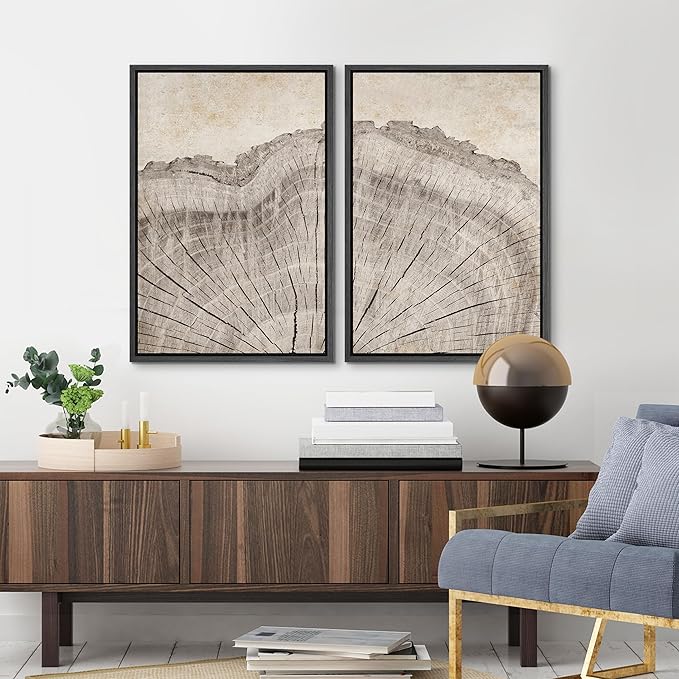 MUDECOR Framed Canvas Print Wall Art Oak Wood Tree Rings Nature Illustration Modern Art Decorative Multicolor Geometric Minimal for Bedroom - 24"x36"x2 Black