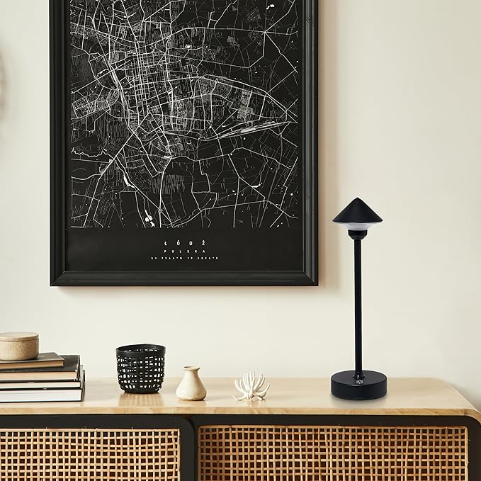 Camden Reed Table Lamp, Desk lamp, 3 Different Lighting Modes, Modern Minimal Design for Dinner/Coffee Table/Restaurant/Bedroom, Cone Black