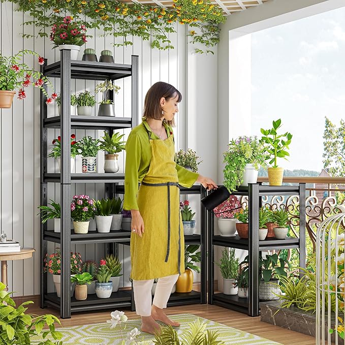 5-Tier Bookshelf, Metal Book Shelf, Adjustable Bookcase, Tall Shelves in Living Room/Home/Office/Kitchen/Bedroom, Storage Organizer for CDs/Books/Movies, Modern, Black