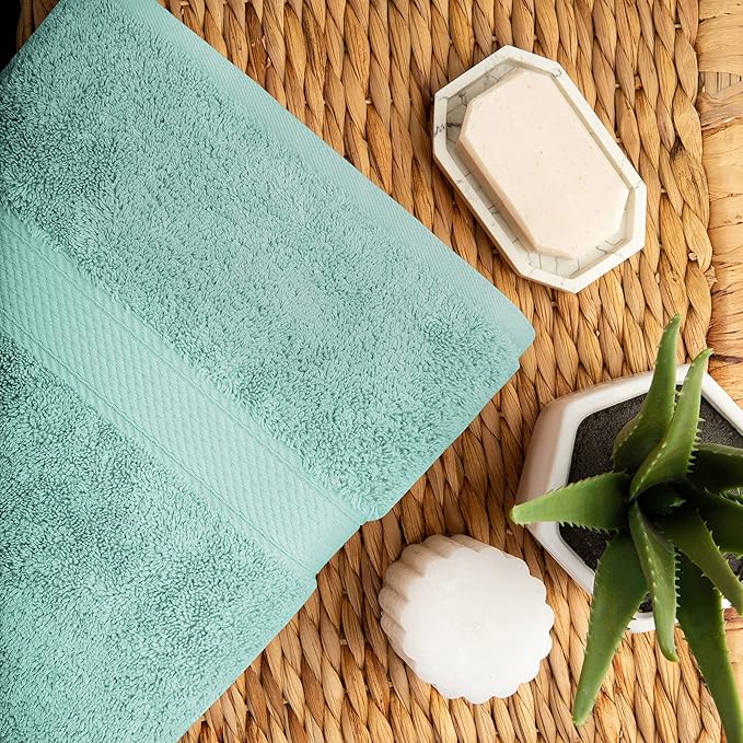 BLUENILEMILLS Premium Towel Collection, Egyptian Cotton Towels for Shower and Bathroom Assorted 6-Piece Towel Set, 30" x 55", 20" x 30", 13" x 13", Sea Foam by Blue Nile Mills