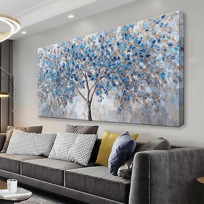Large Wall Art For Living Room Blue White Tree Leaves Artwork Decor Modern Wall Art For Office Bedroom Kitchen Canvas Prints Decor Ready To Hang 29x58 Inch