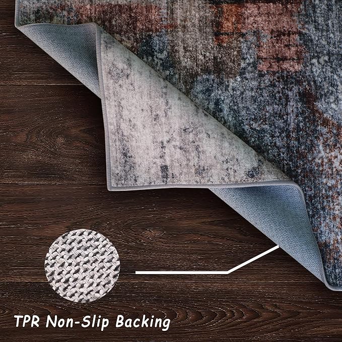 vivorug Runner Rug 2'x7' Machine Washable Non-Slip Runners for Hallways Kitchen Entryway Laundry Room Modern Abstract Carpet Hallway Runner Grey/Rust