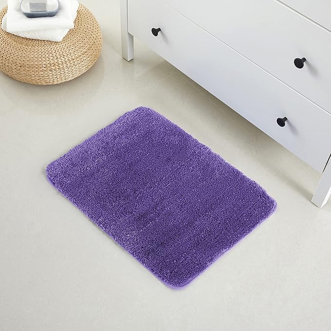 YHF Bathroom Rugs 17" X 24", Extra Thick & Soft Microfiber Shaggy, Machine Washable Bath Mats, Absorbent Bath Rugs, Non-Slip Rubber Backing Bath Mat for Bathroom Floor, Tub and Shower, Purple