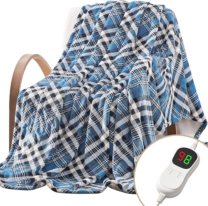 Homemate Electric Blanket Heated Throw - 50“x60“ Ultra Soft Cozy Flannel Heating Blanket with 10 Fast Heat Levels 8 Hours Auto Off Over-Heated Protection ETL Certification Keep Warm in Home Office