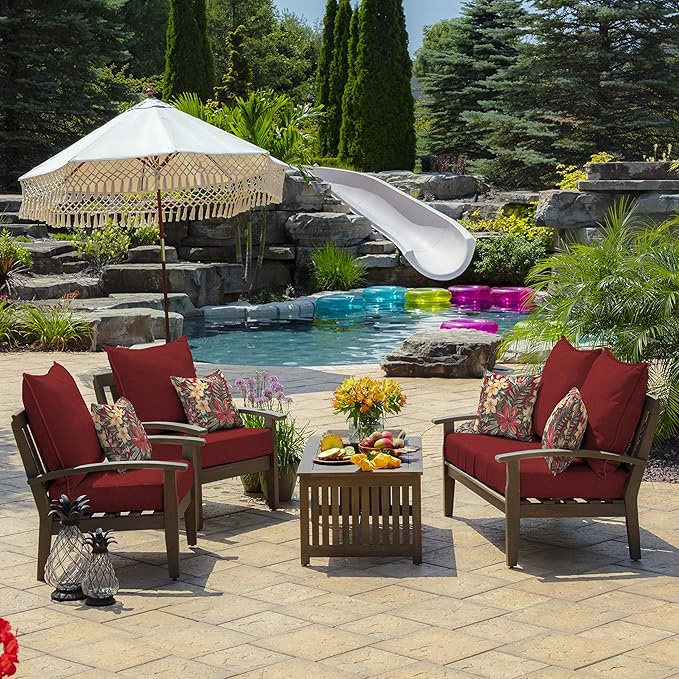 Arden Outdoor Deep Seat Cushion Set, 24 in x 24 in, Weather-Proof, Rain-Proof, Fade Resistant Patio Cushion for Chair, Sofa, and Couch Ruby Red Leala