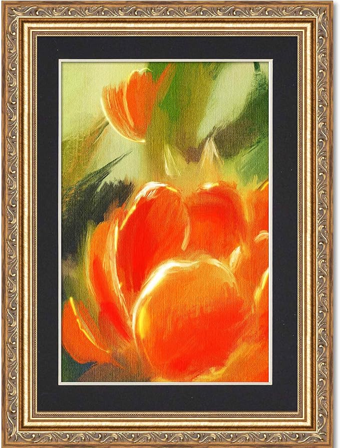 12x14 Frame with Mat - Antique Gold 14x16 Frame Wood Made to Display Print or Poster Measuring 12 x 14 Inches with Black Photo Mat