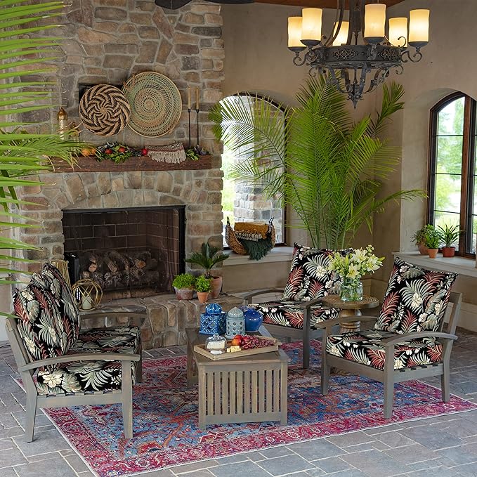 Arden Outdoor Deep Seat Cushion Set, 24 in x 24 in, Weather-Proof, Rain-Proof, Fade Resistant Patio Cushion for Chair, Sofa, and Couch Simone Black Tropical