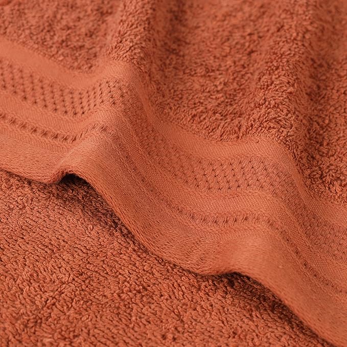 Superior Honeycomb Cotton Medium Weight Towels, for Guest Bath, Master Bathroom, Shower, Kitchen, Quick Dry, Adults, Home Essentials, Textured Waffle Border, Towel Set, Hand Towels, Set of 6, Rust