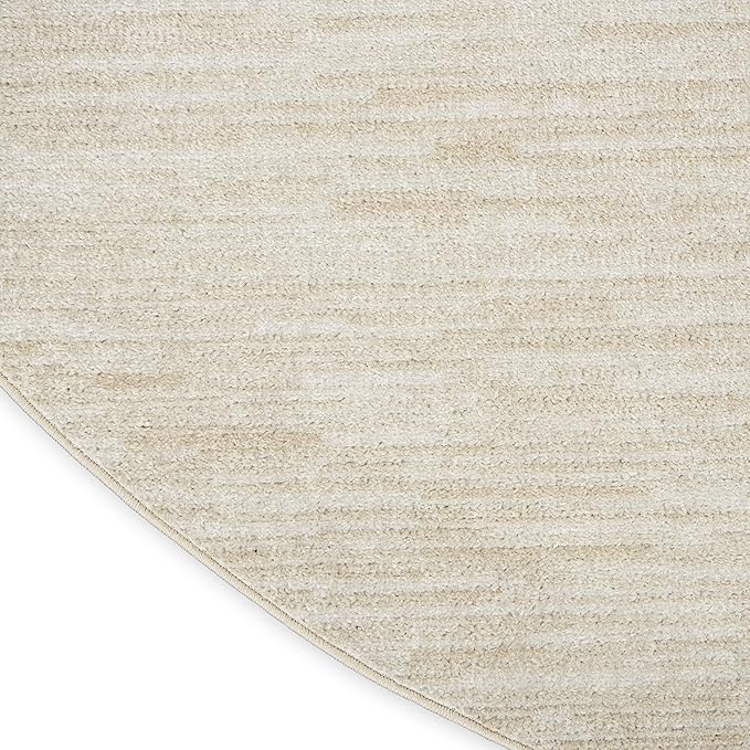 Nourison Essentials Indoor/Outdoor Ivory Beige 4' x Round Area Rug, Easy Cleaning, Non Shedding, Bed Room, Living Room, Dining Room, Backyard, Deck, Patio (4 Round)