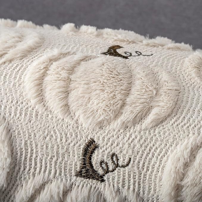 4TH Emotion Fall Pumpkin Decorative Lumbar Pillow Covers 12x20 Set of 2, Beige Soft Plush Faux Fur Wool Farmhouse Throw Cushion Cases for Autumn Thanksgiving Holiday Home Decorations