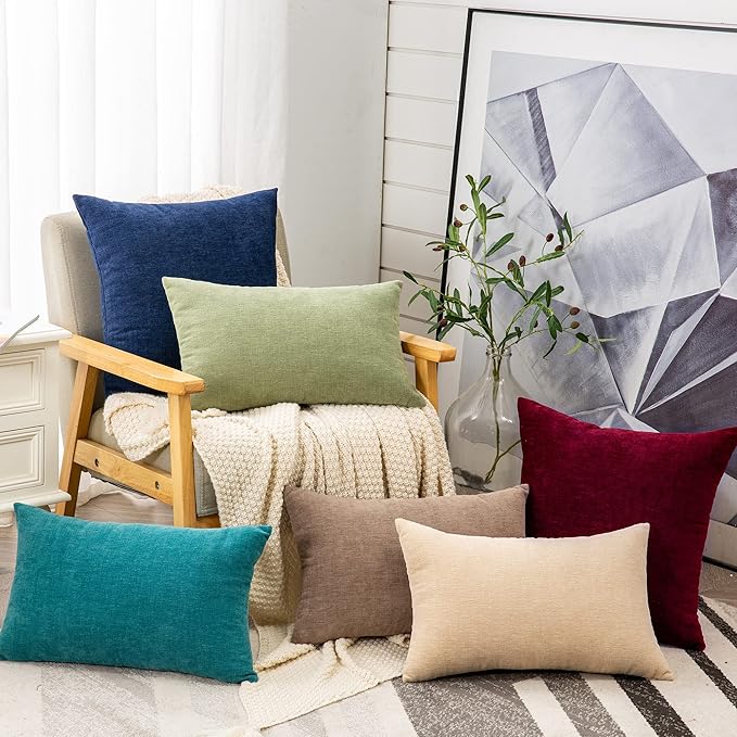 GAWAMAY Decorative Square Throw Pillow Covers 22"x22" Inch Set of 2, Super Soft Chenille Pillows Farmhouse Fall Pillowcase for Living Room Bedroom Sofa Couch Cushion Cover Burgundy Red 55x55cm