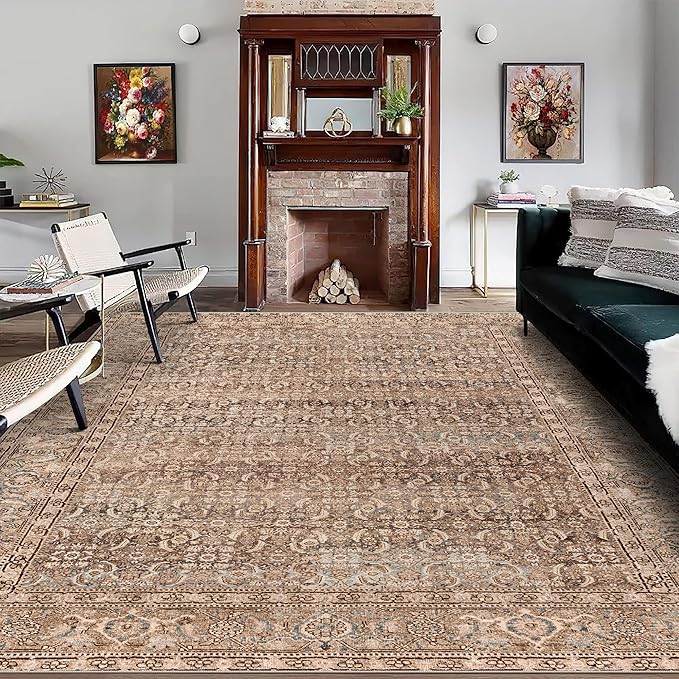 vivorug 5x7 Area Rugs - Ultra-Thin Washable Rug with Non-Slip Backing, Ideal for Living Room, Bedroom, Kitchen Floor Carpet - Vintage, Easy Clean, Durable, Sand/Antique