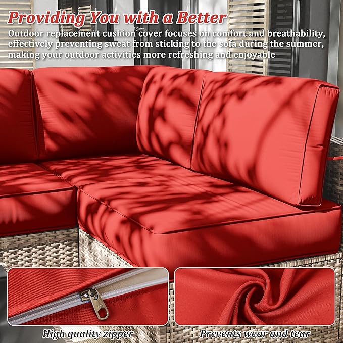 14 Pcs Outdoor Cushion Slipcovers Outdoor Patio Cushion Covers Replacement Waterproof with Zipper for Outdoor Furniture, Patio Sofa Couch 3 Sizes, Covers Only
