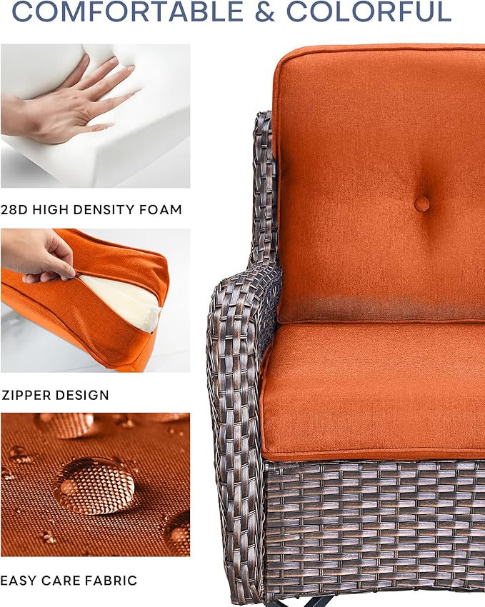 22x25/22x24 Outdoor Chair Cushions Set of 4 - Heavy Duty High Back Replacement Zippered Cushion for Patio Furniture Set Dining Gliding Rocking Chairs Loveseat L-Shape Sofa - Orange/Button