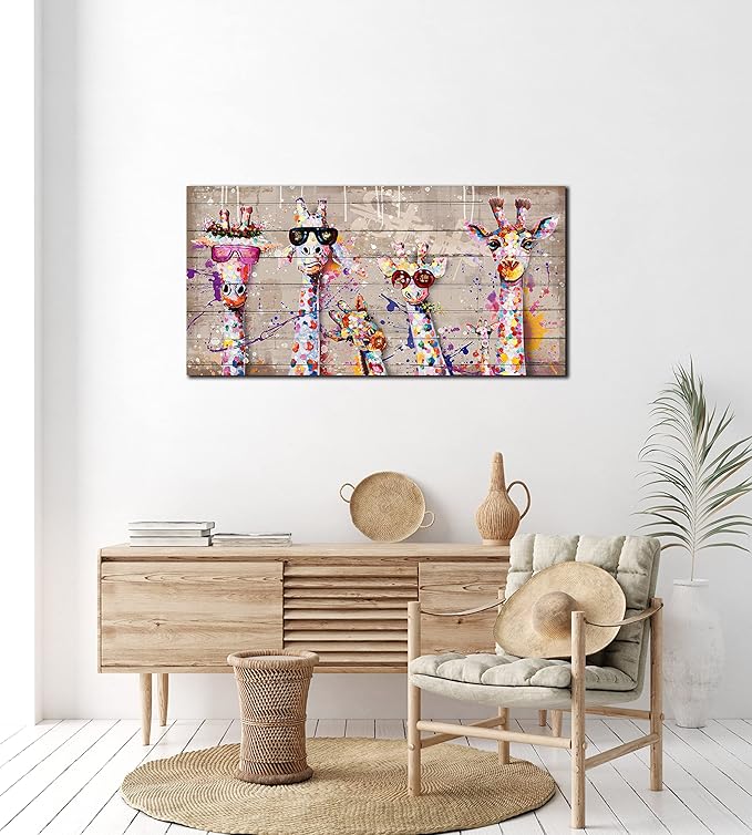 JKWALL77 Giraffe Pictures Wall-decor - Graffiti Canvas Wall Art - Kids Room Wall Decor Ready To Hang Size 40" x 20"