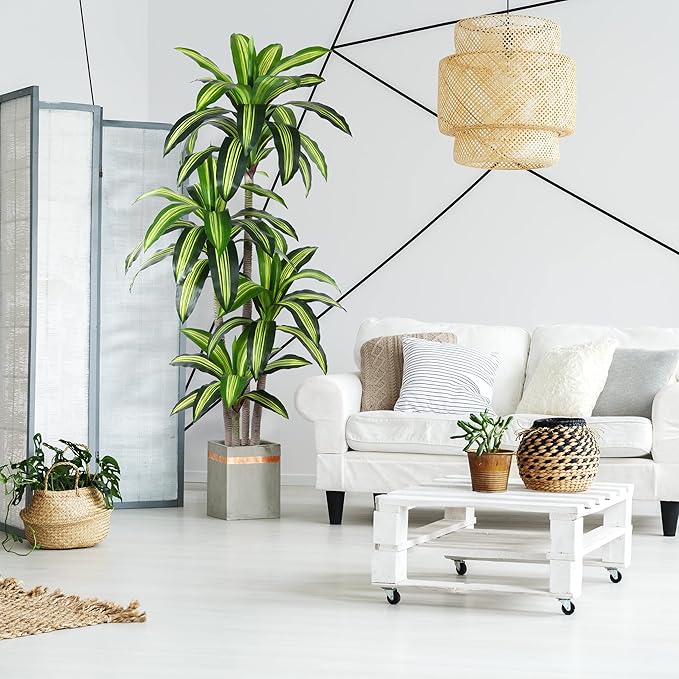 Artificial Plants, 6 Ft Dracaena Tree Faux Plants Indoor Outdoor Decor Fake Tree with Woven Seagrass Basket Plants for Home Decor Office Living Room Porch Patio Housewarming 2 Pack