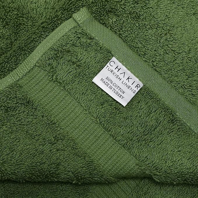 Chakir Turkish Linens 100% Cotton Premium Turkish Towels for Bathroom, 2 Large Bath Towels, 2 Hand Towels, 2 Washcloths (6-Piece Towel Set, Moss)
