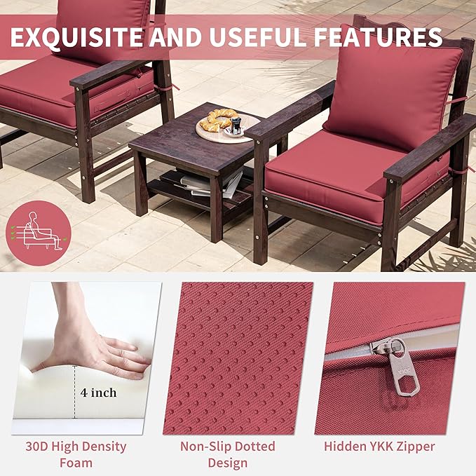 Premium Outdoor Seat Cushion Chair Cushions for Patio Furniture 22 L X 24 W X 4 H Waterproof & Fade Resistant Deep Seat and Backrest Cushion Set with Removable Covers for Chair, Sofa