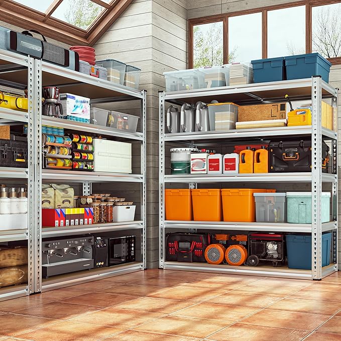 REIBII 40" W Garage Shelving 2500LBS Storage Shelves Adjustable Metal Shelving 5 Tier Pantry Shelves for Garage Closet Kitchen Basement 40" W x 19.7''D x 72''H, Silver